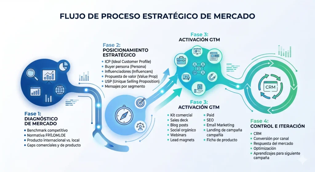 Flujo GTM para una solución de Orientación profesional Universitaria y FP en España